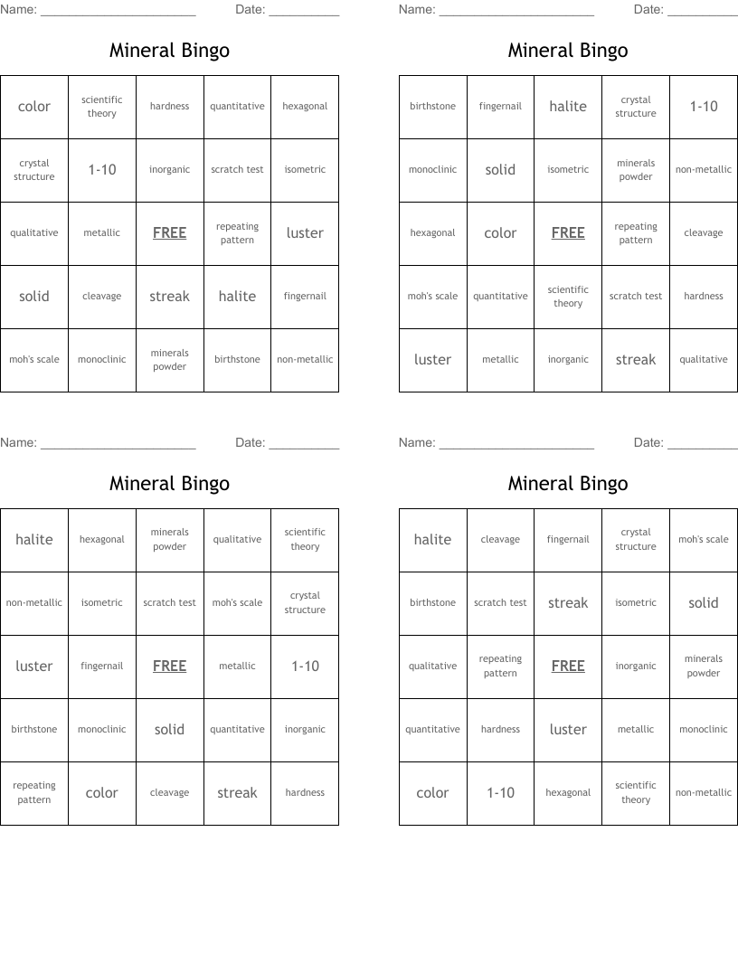 Mineral Bingo