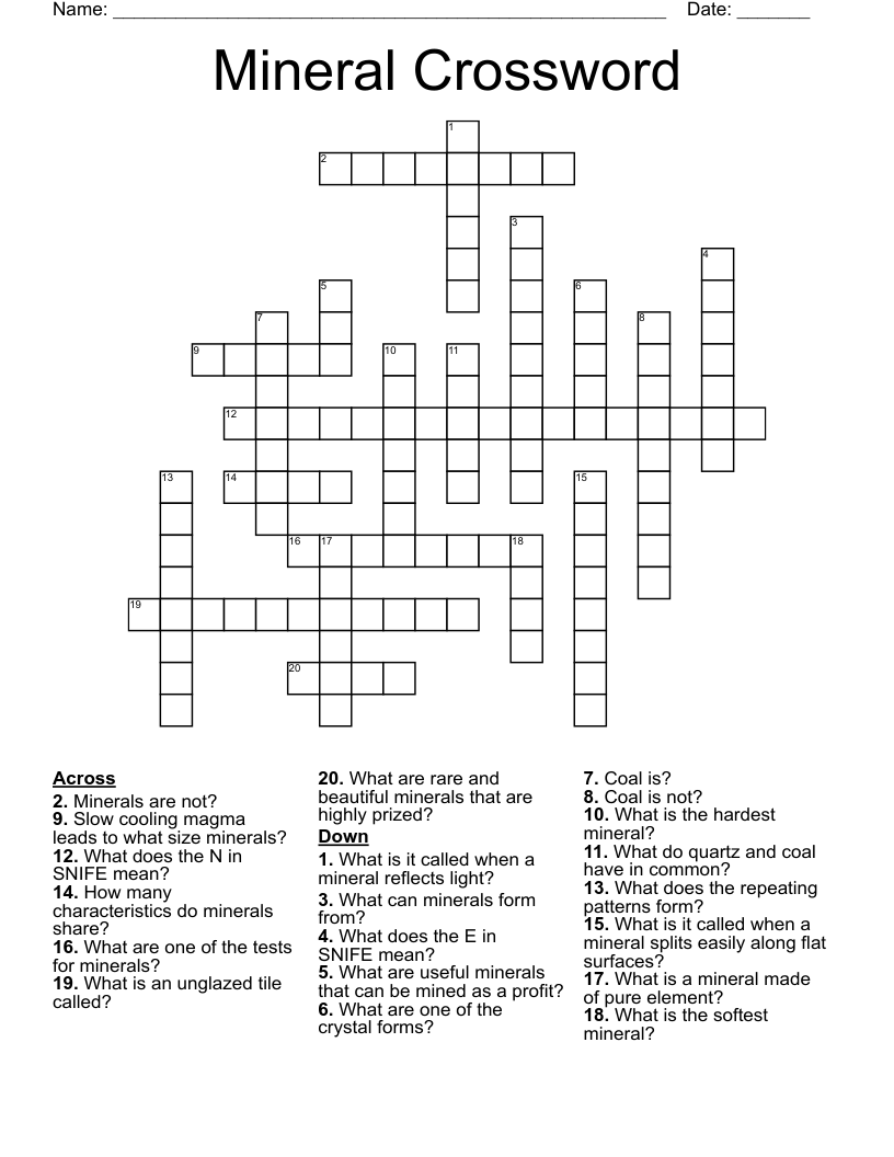 Mineral Crossword