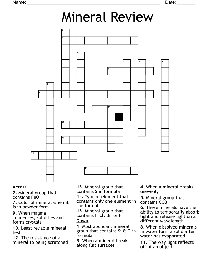 Mineral Review Crossword