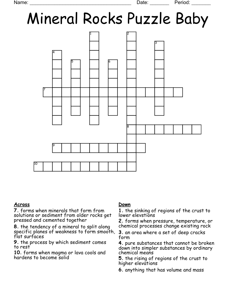 Mineral Rocks Puzzle Baby Crossword