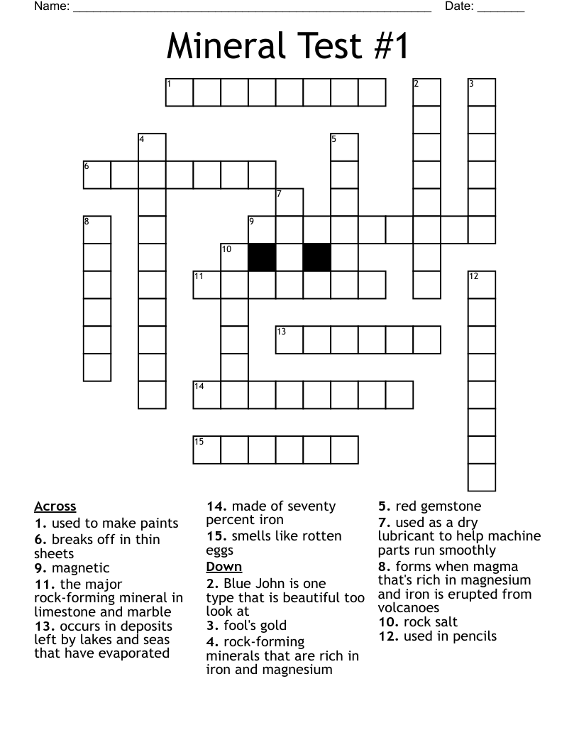 Mineral Test #1 Crossword