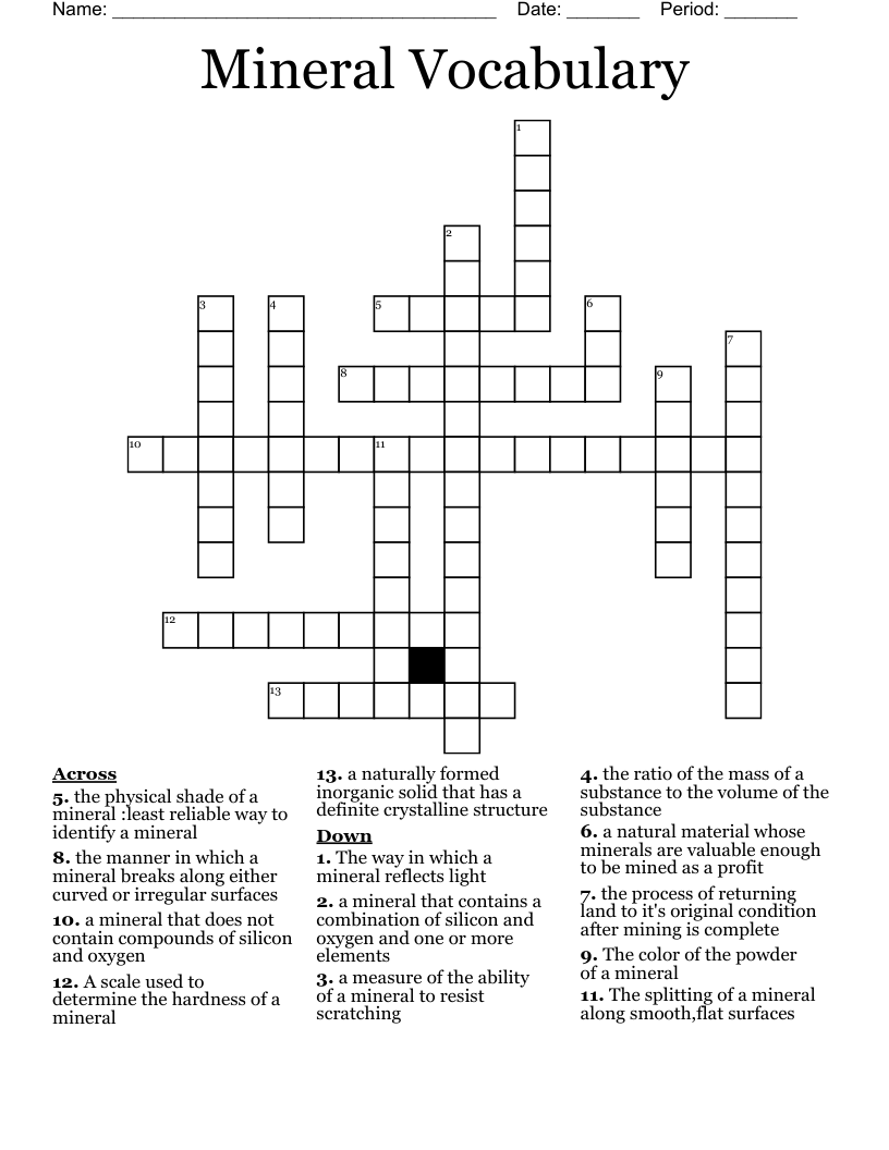 Mineral Vocabulary  Crossword