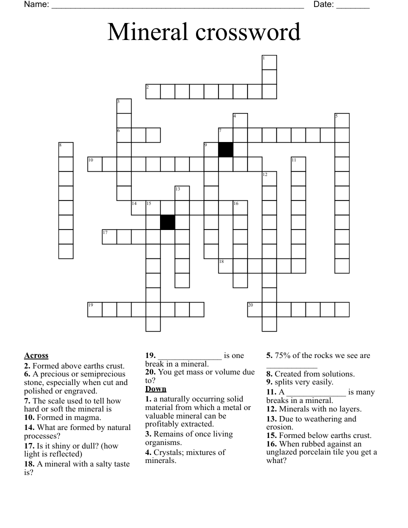 Mineral crossword