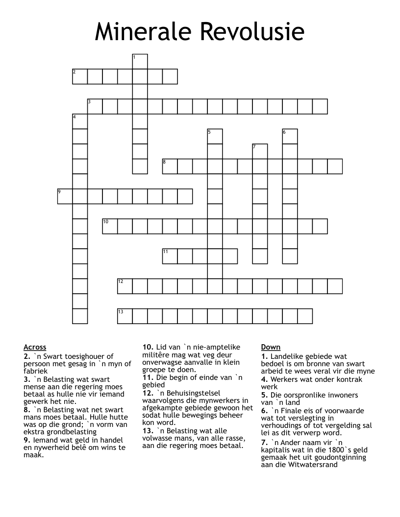 Minerale Revolusie Crossword
