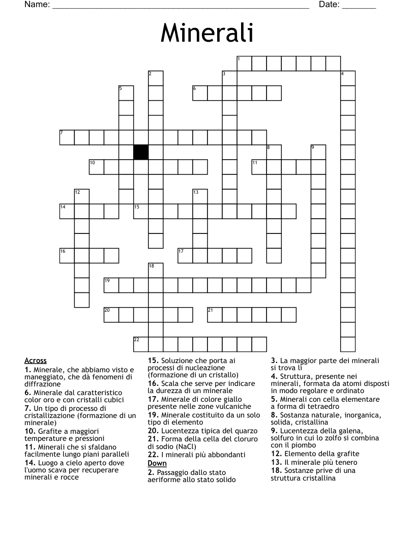 Minerali Crossword