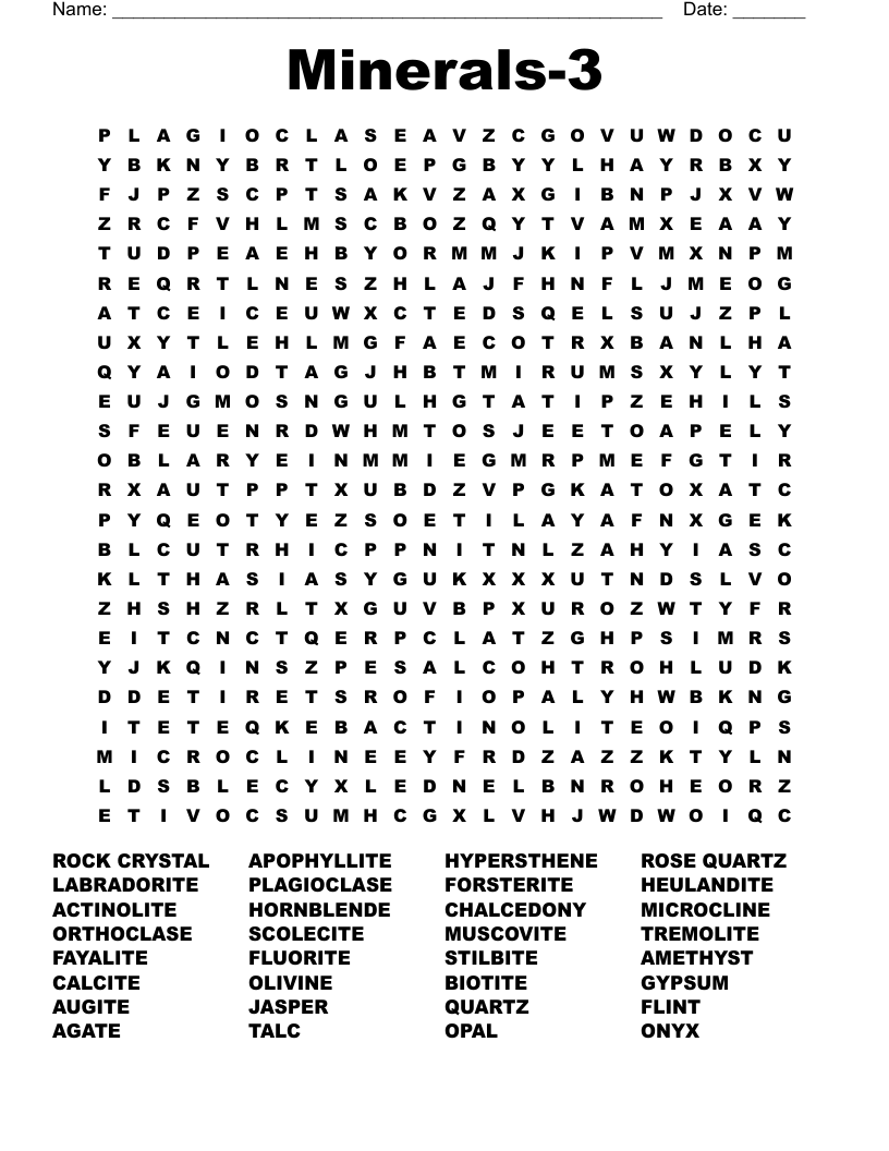 Minerals-3 Word Search