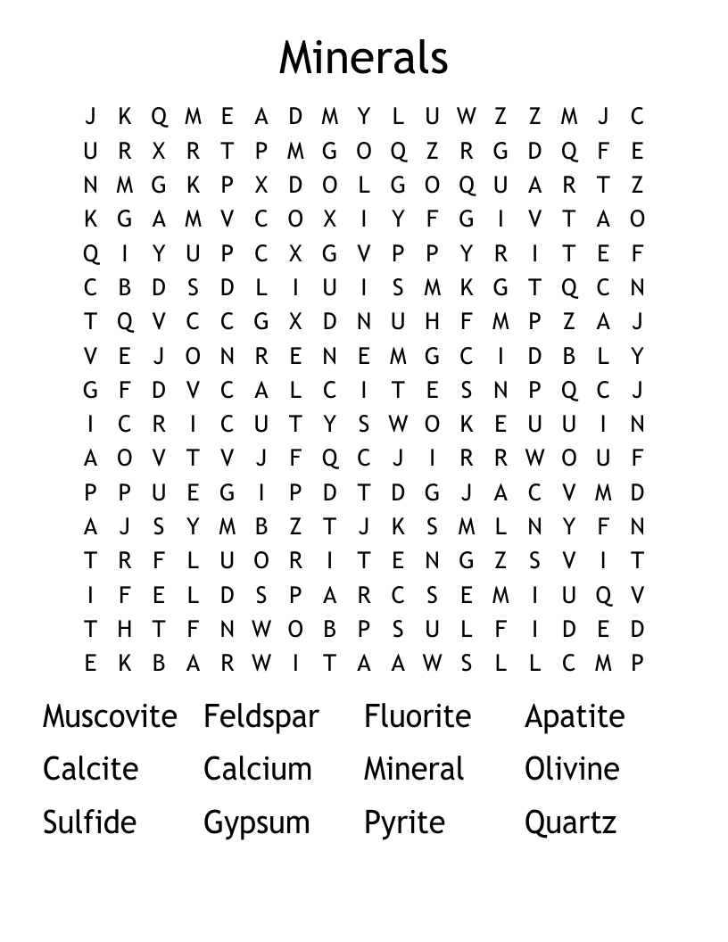 Minerals Word Search
