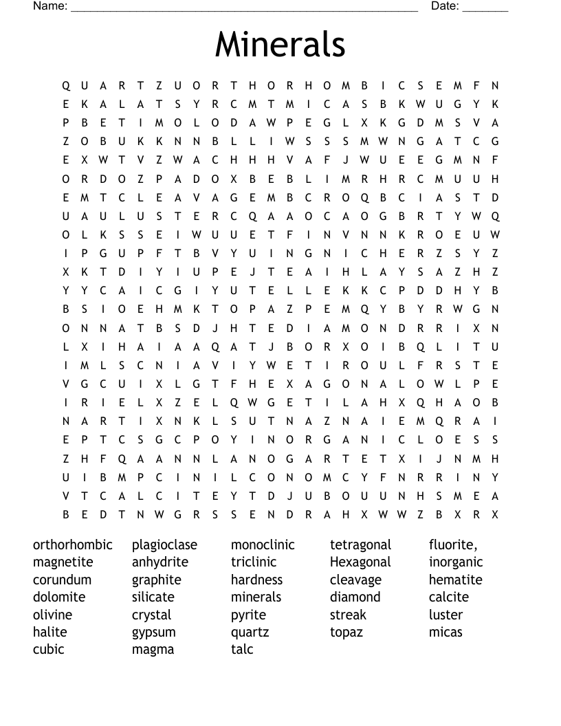 Minerals Word Search