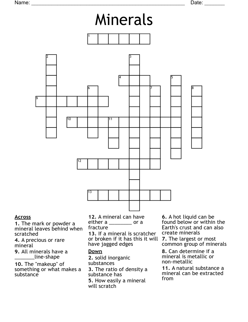 Minerals Crossword