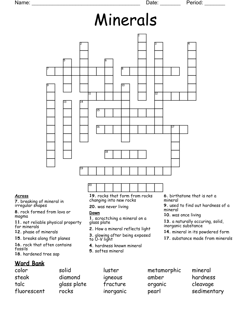 Minerals Crossword