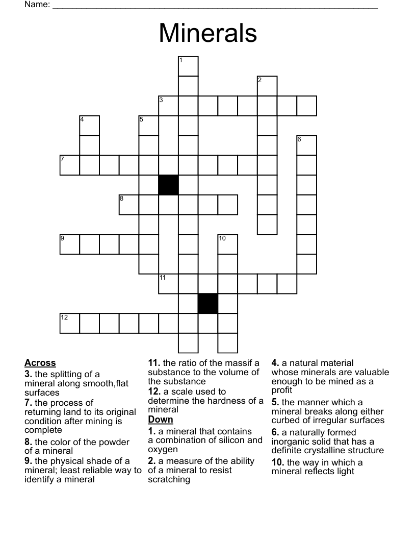 Minerals Crossword