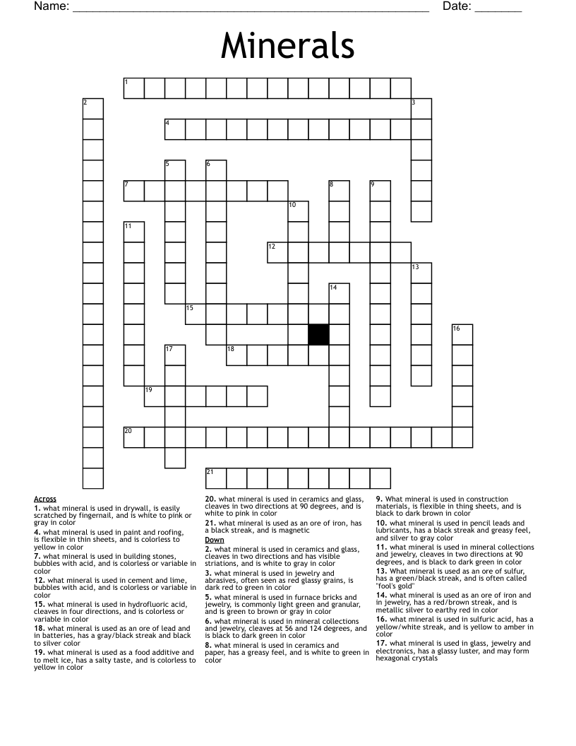 Minerals Crossword