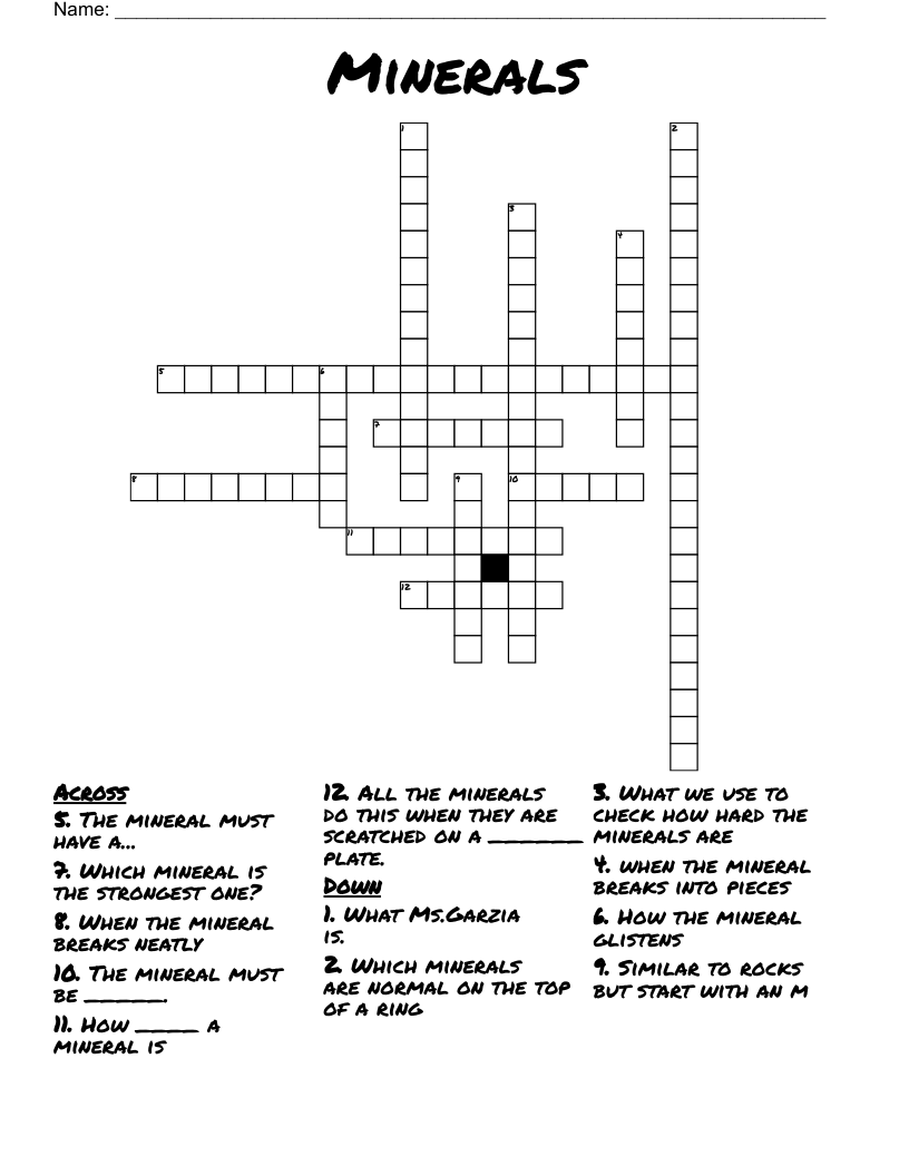 Minerals Crossword