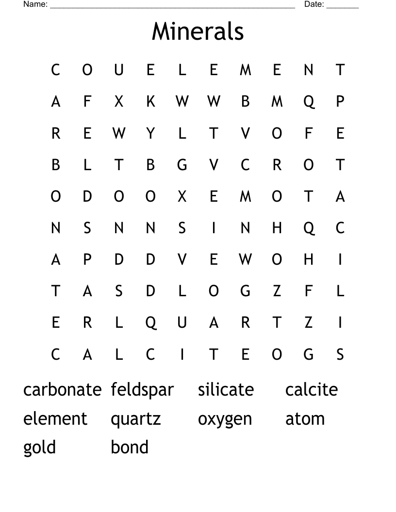 Minerals Word Search