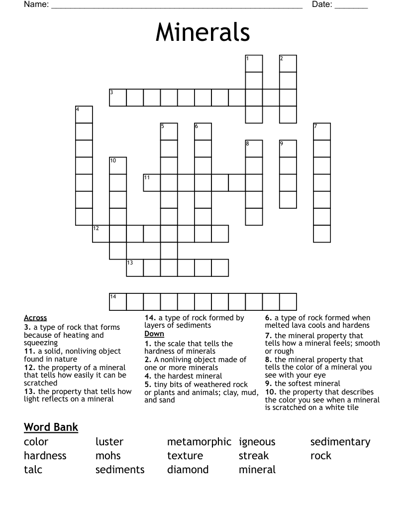 Minerals Crossword