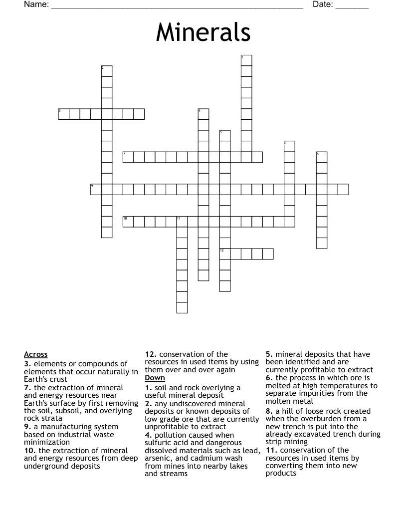 Minerals Crossword