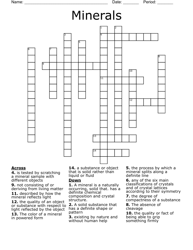 Minerals Crossword