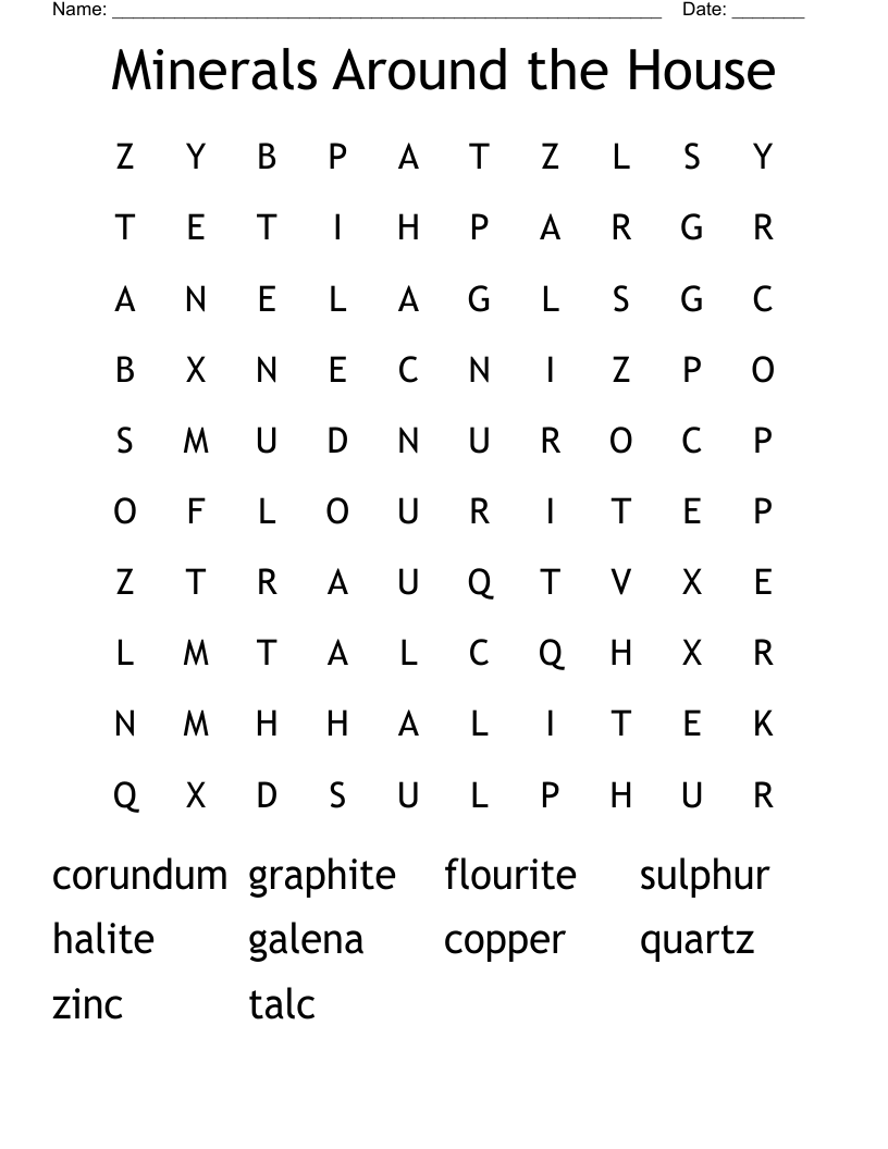 Minerals Around the House Word Search