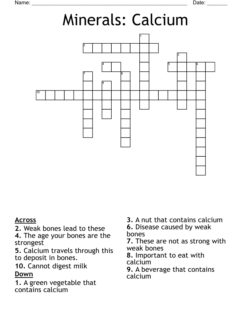 Minerals: Calcium Crossword
