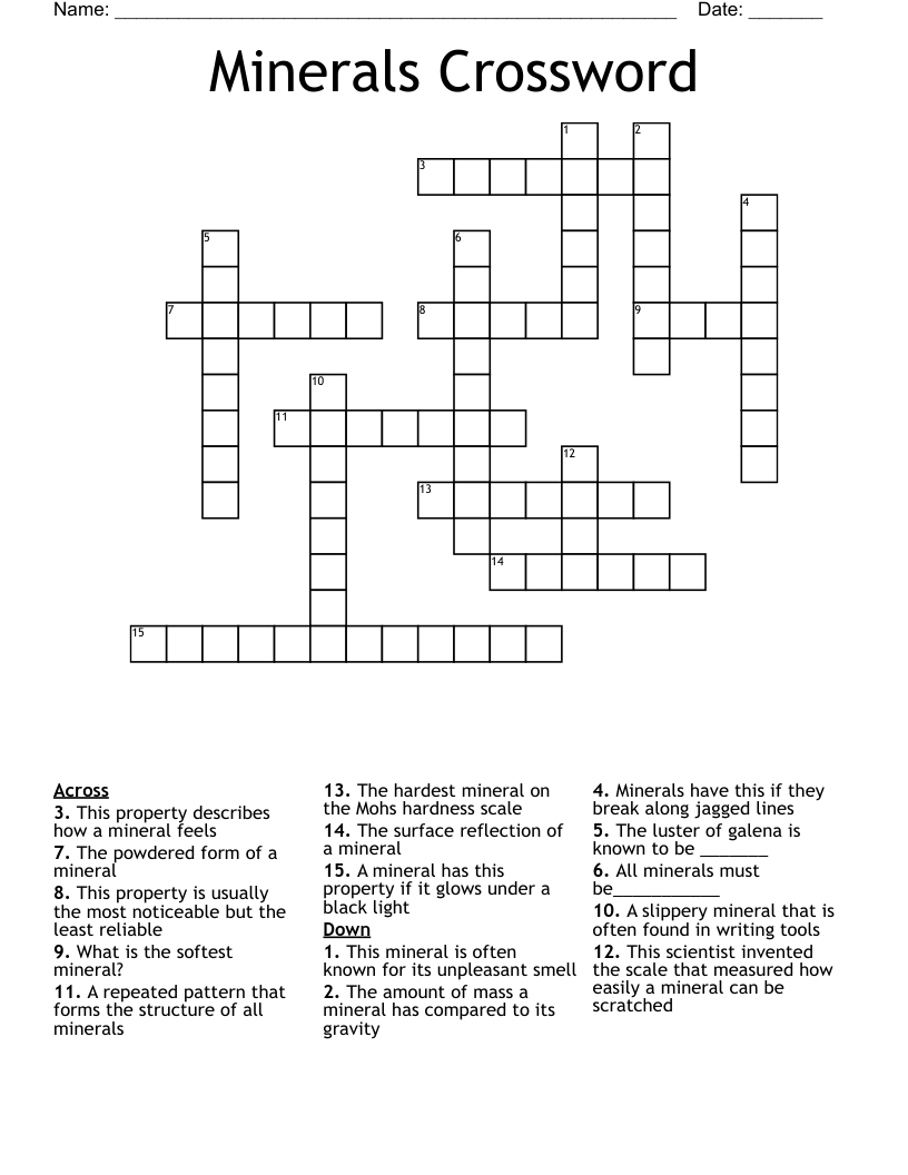 Minerals Crossword