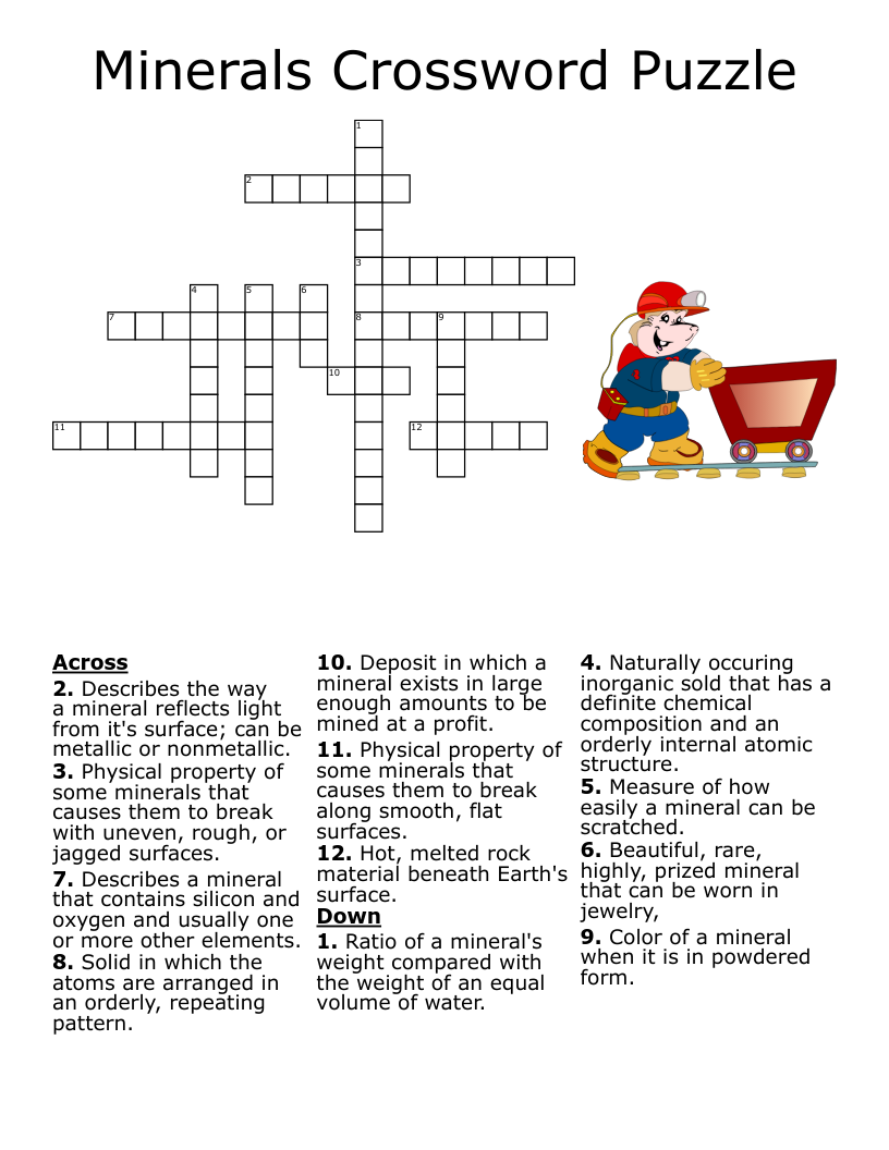 Minerals Crossword Puzzle