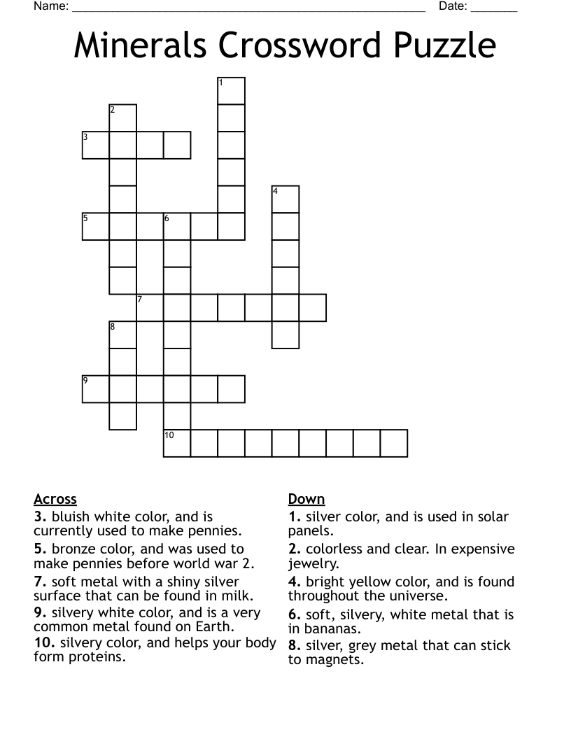 Minerals Crossword Puzzle