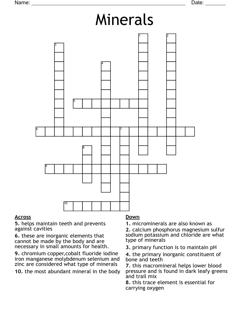Minerals  Crossword