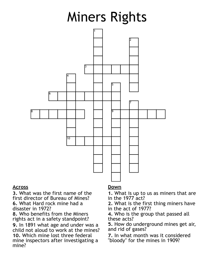 Miners Rights  Crossword