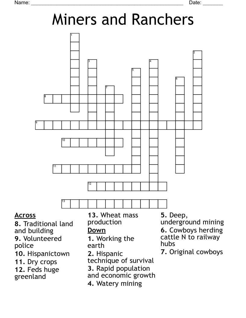 Miners and Ranchers Crossword