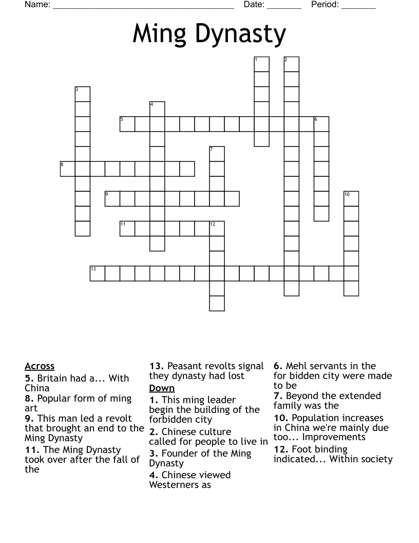 Ming Dynasty Crossword