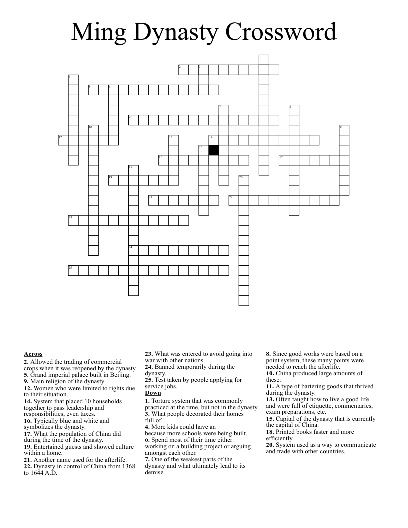 Ming Dynasty Crossword