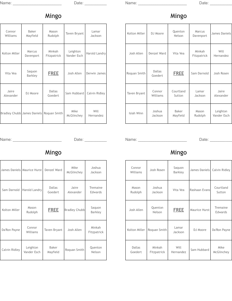 Mingo Bingo Cards