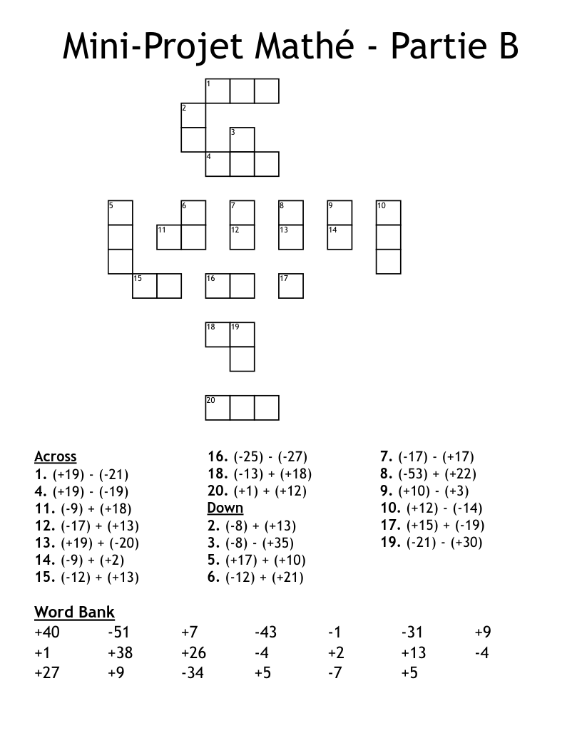 Mini-Projet Mathé - Partie B Crossword