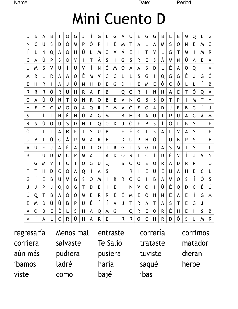 Mini Cuento D  Word Search