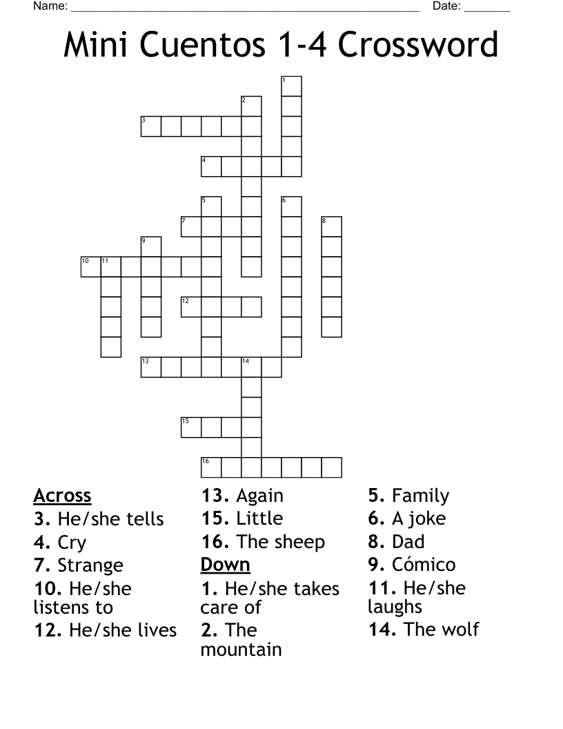Mini Cuentos 1-4 Crossword