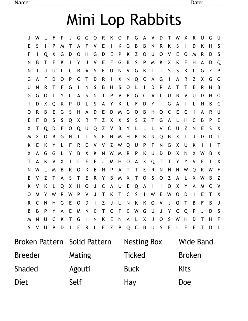Mini Lop Rabbits Word Search