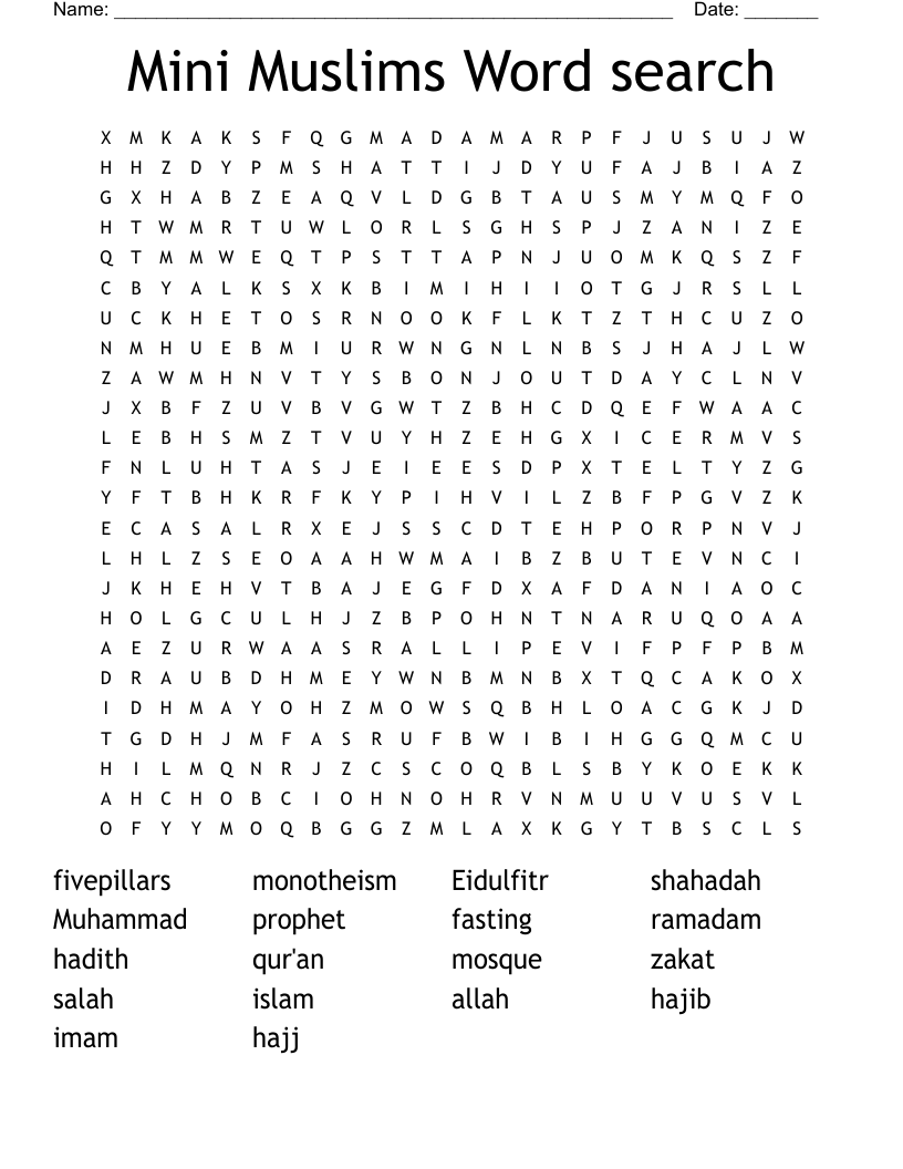 Mini Muslims Word search