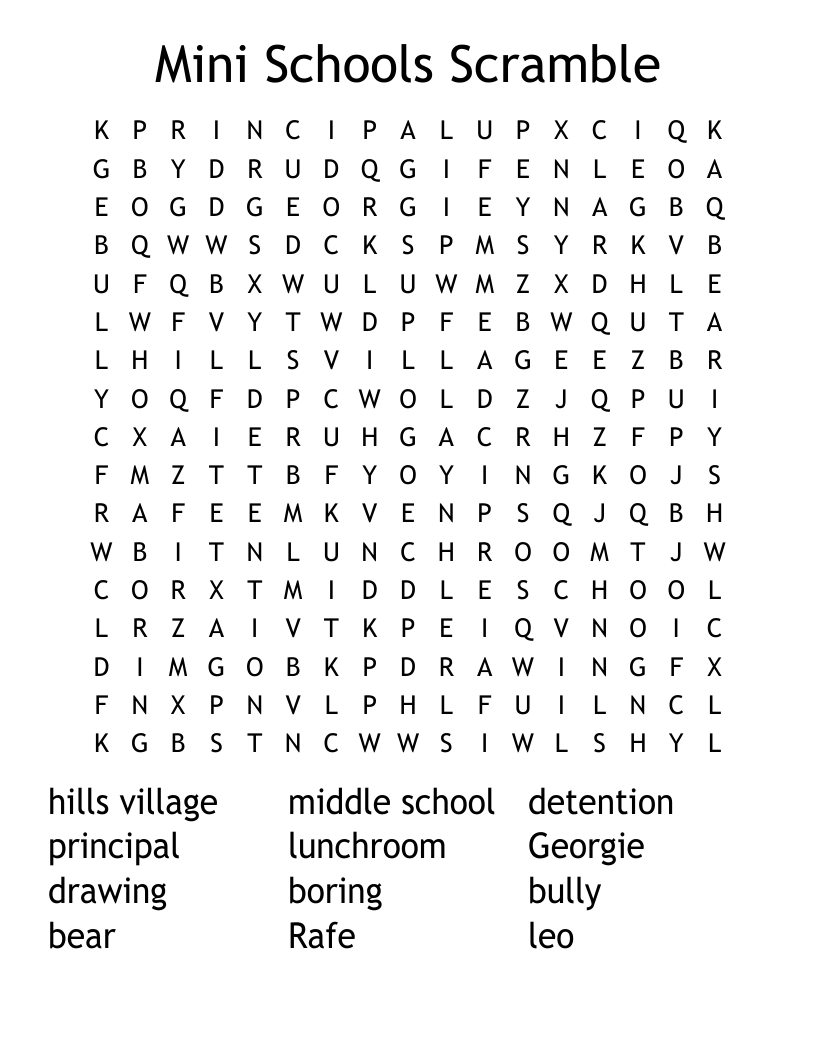 Mini Schools Scramble  Word Search
