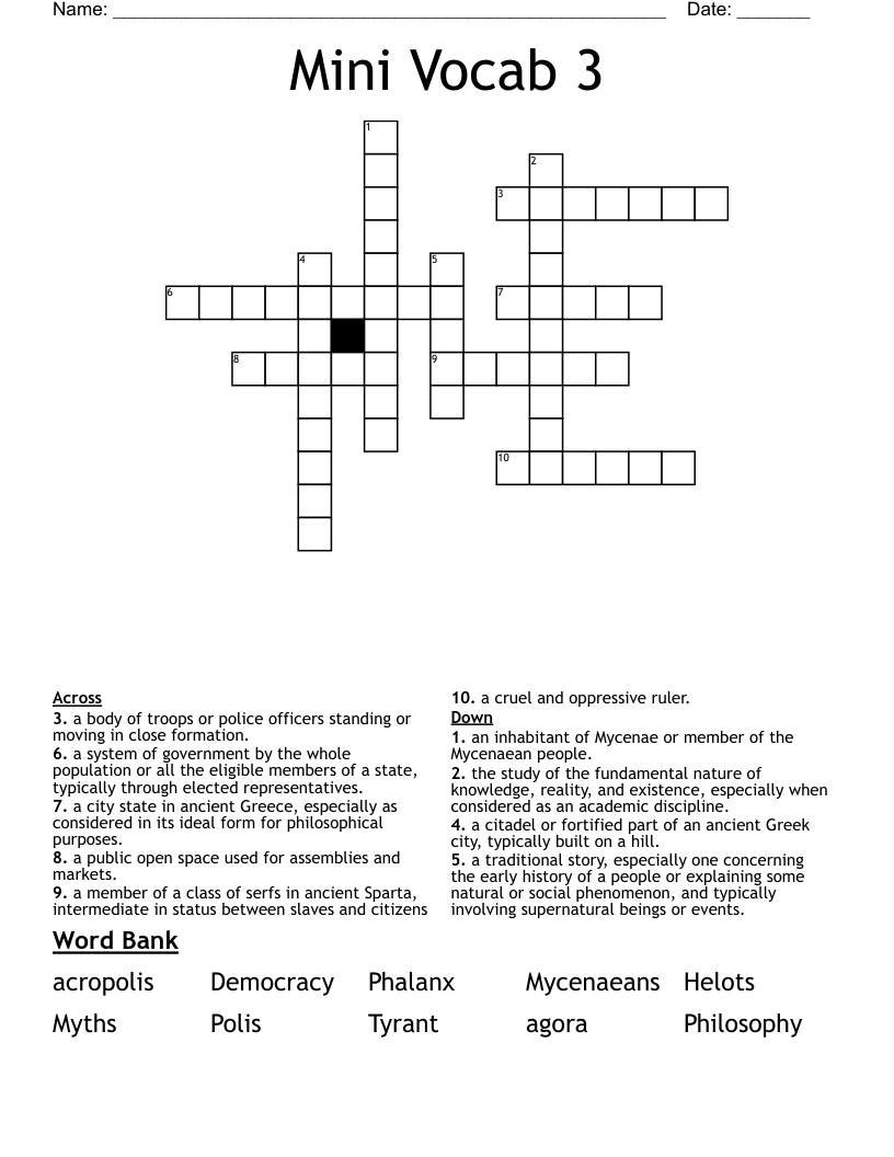 Mini Vocab 3 Crossword
