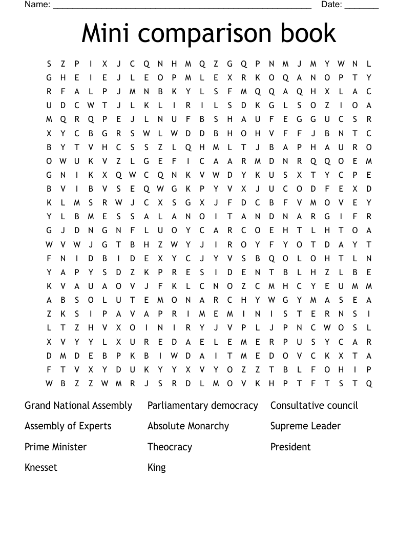 Mini comparison book Word Search