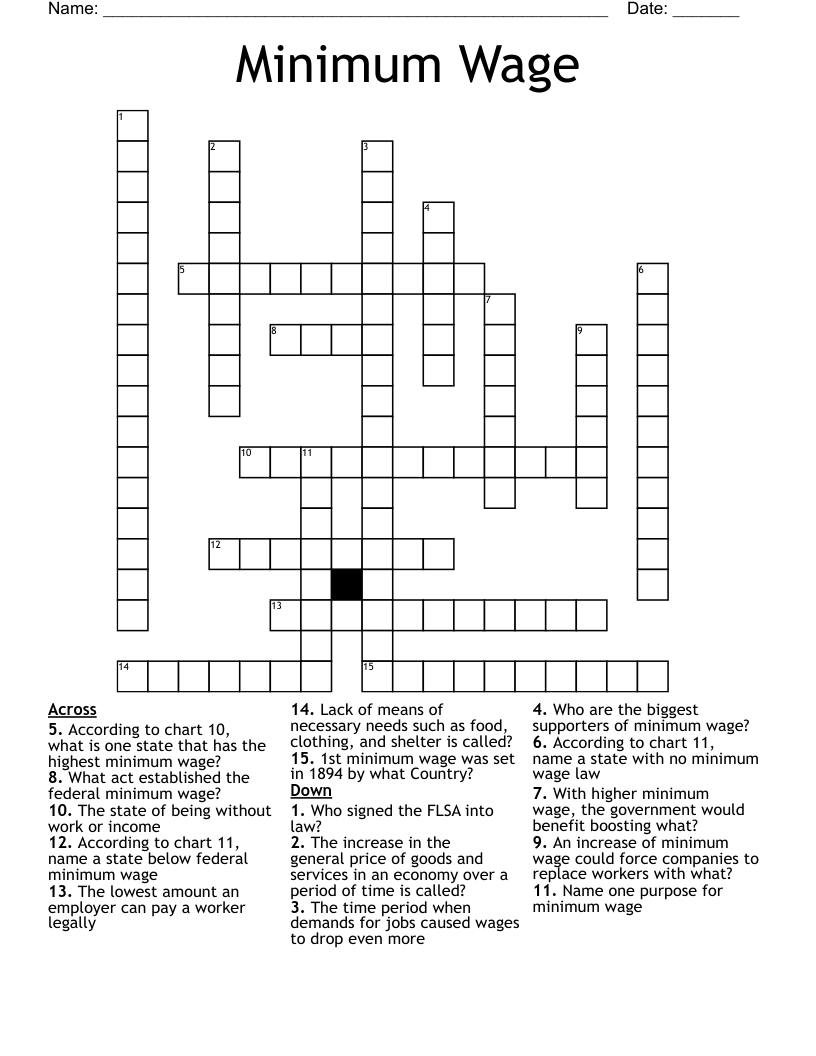 Minimum Wage Crossword