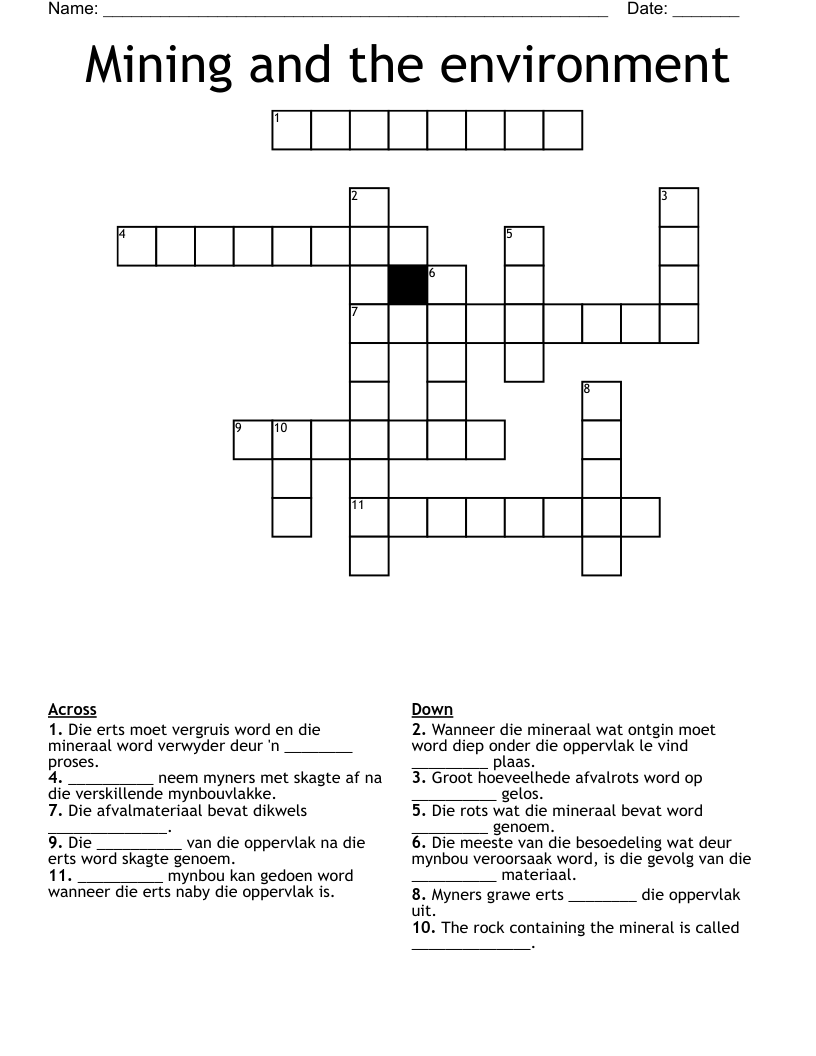 Mining and the environment Crossword