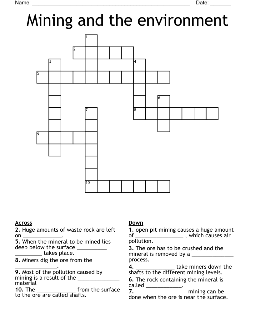 Mining and the environment Crossword