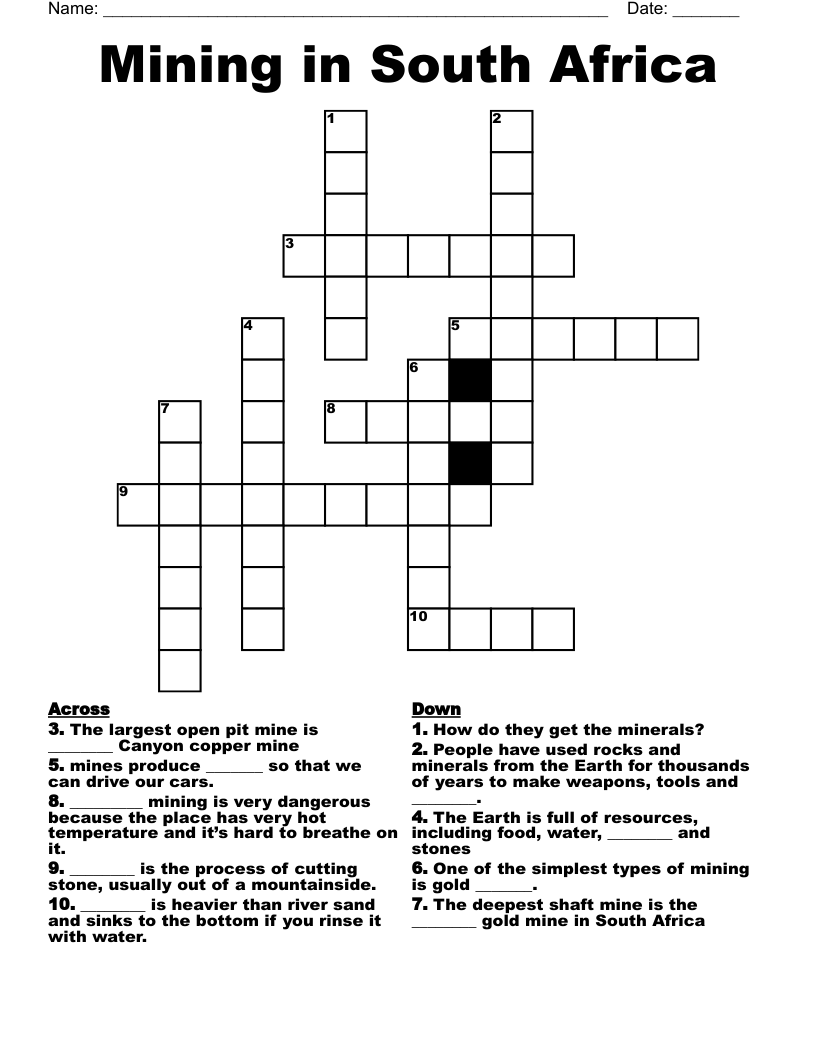 Mining in South Africa Crossword