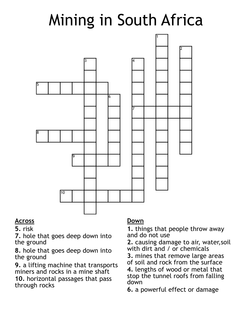 Mining in South Africa Crossword