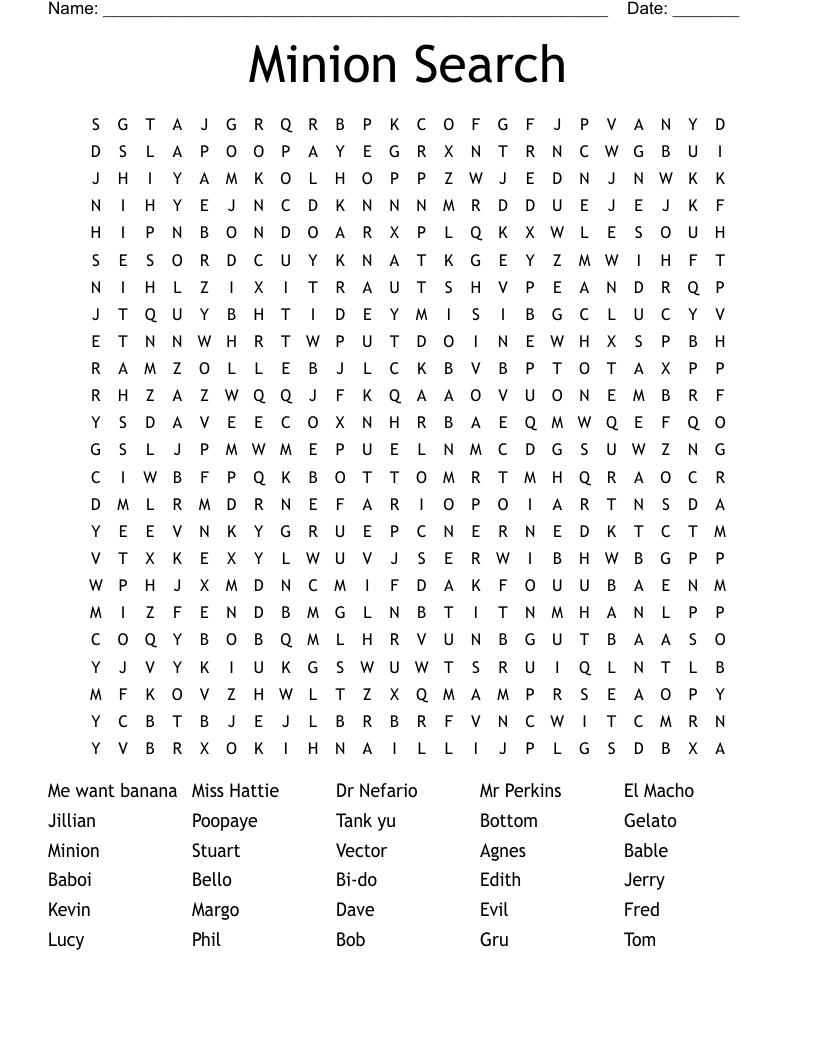 Minion Search Word Search