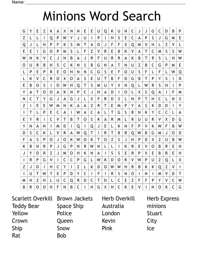 Minions Word Search