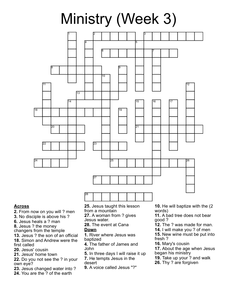 Ministry (Week 3) Crossword