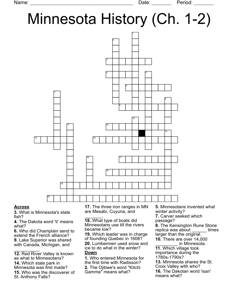 Minnesota History (Ch. 1-2) Crossword