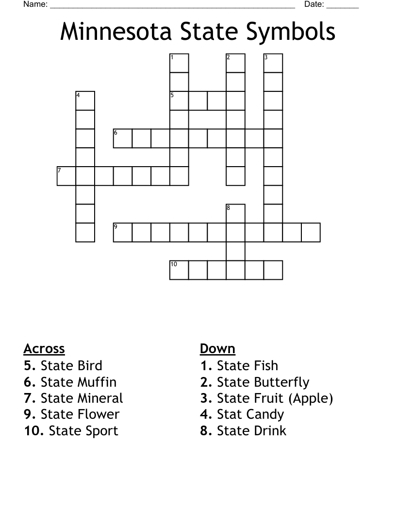 Minnesota State Symbols Crossword